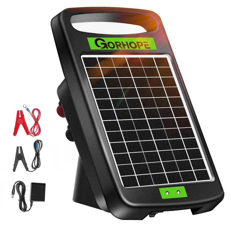 Gorhope 5 Miles Solar Electric Fence Charger,Output 0.11J Electric Fence Charger Solar Powered, 24-Hour Uninterrupted Protection Solar Powered Electric Fence, Solars Electricing Fence Kit for Garden - Image 1